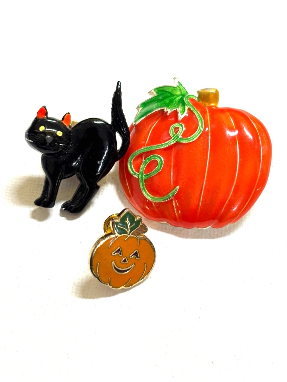 Halloween Black Cat and Pumpkin Enamel Brooch Pin Lot